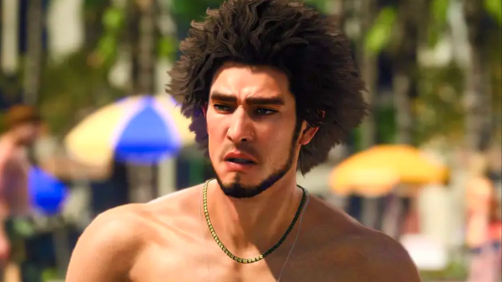 Kasuga Ichiban looking confused on a beach