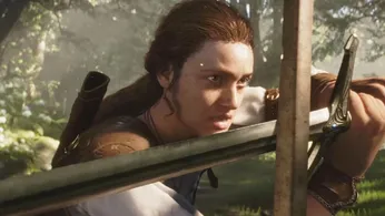 A woman holds her sword in Fable