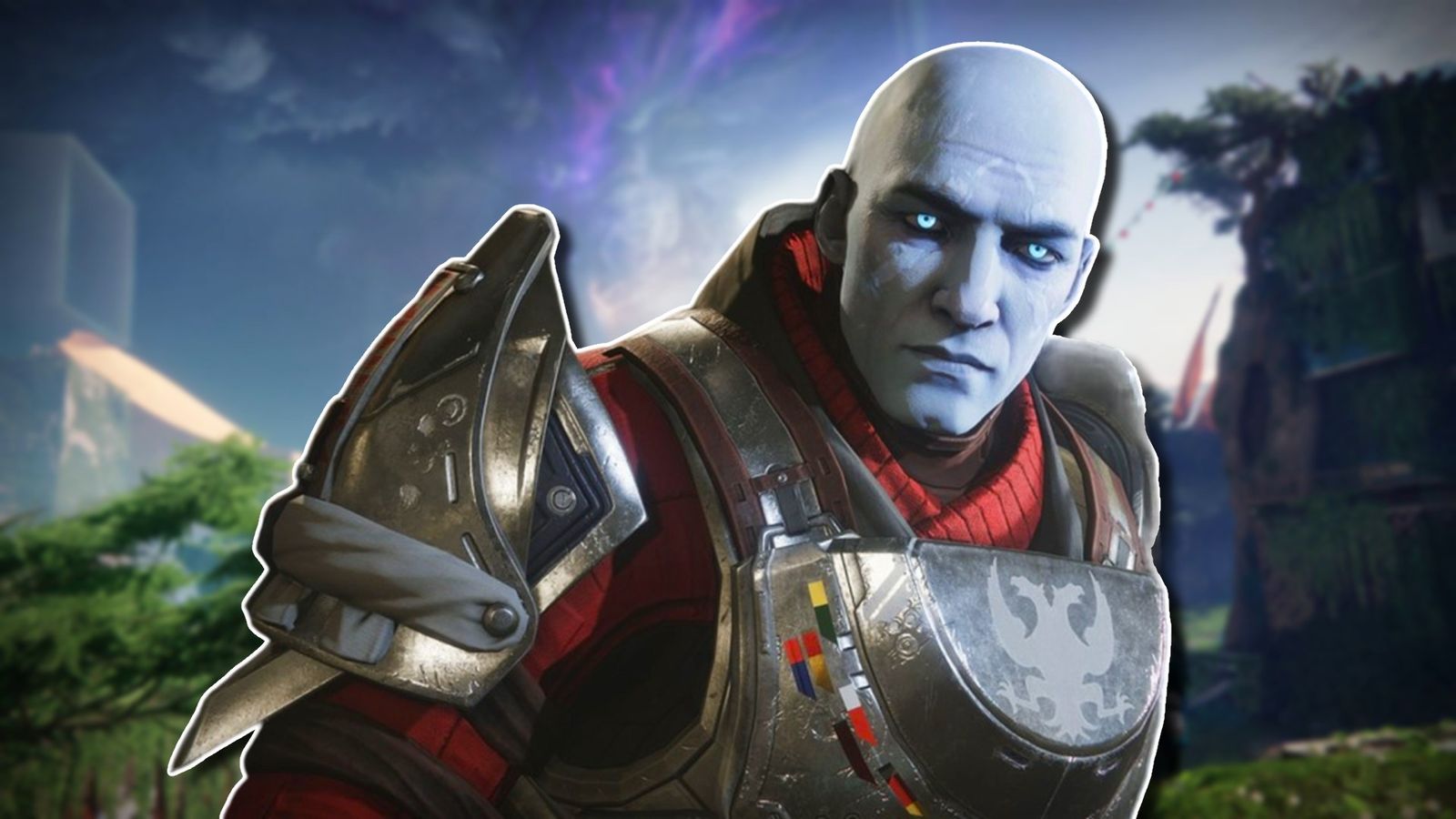 Zavala looking towards the camera with a concerned expression, placed on top of a blurred background of the Pale Heart in Destiny 2 The Final Shape.