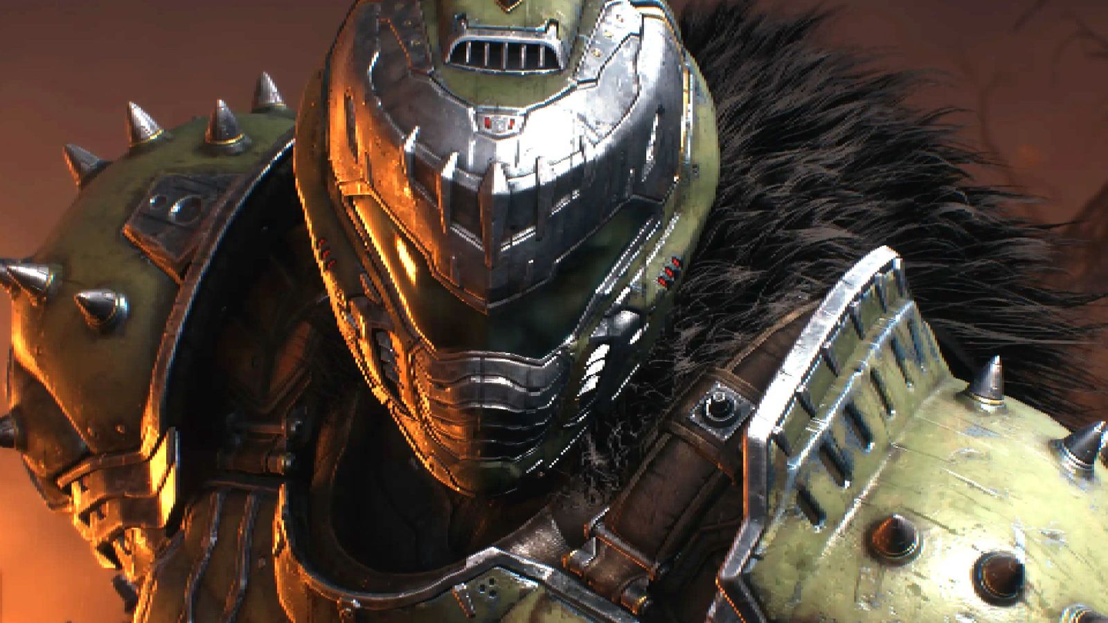 a close up of a video game character wearing a helmet and armor .