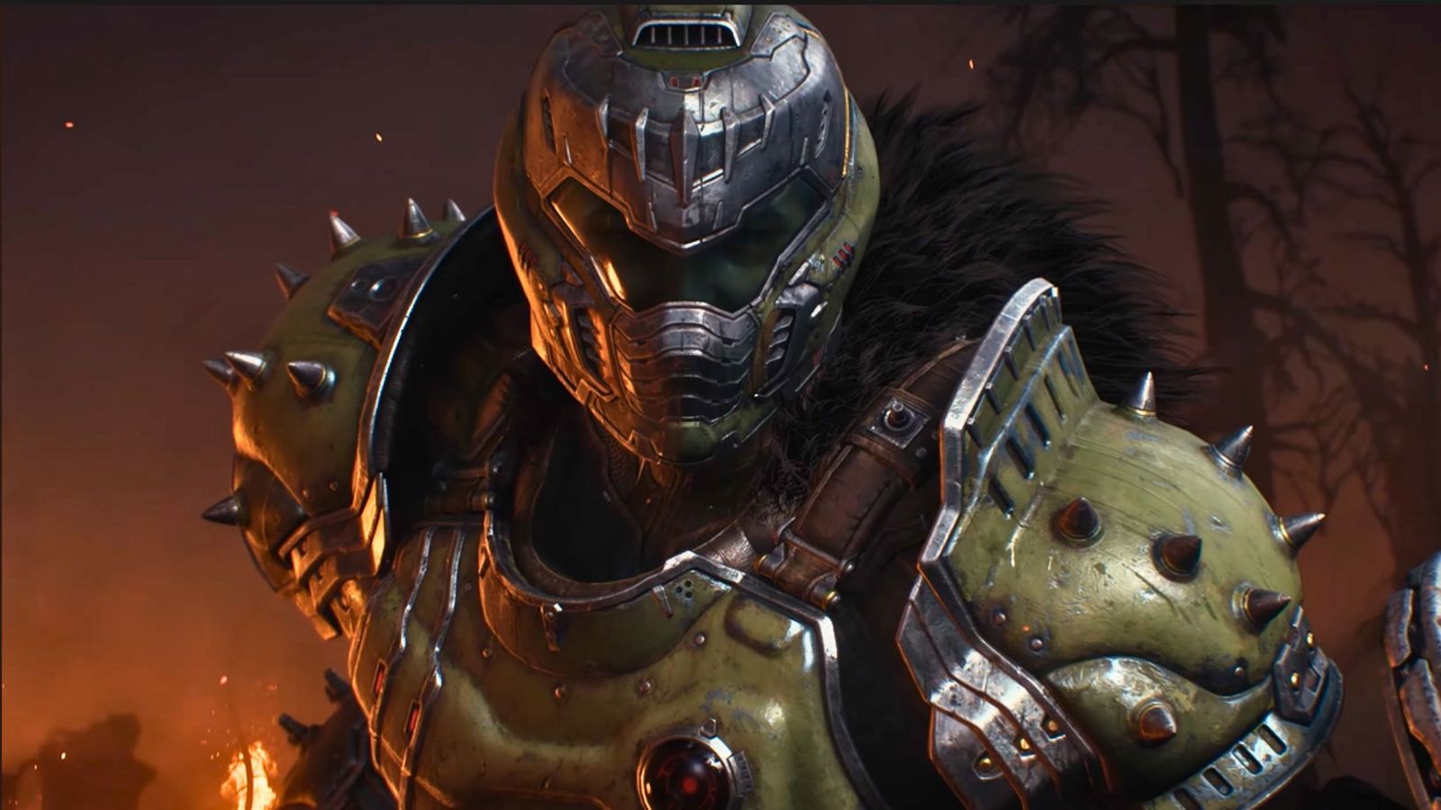 a close up of DOOM guy in Doom The Dark Ages.