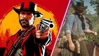 Red Dead Redemption 2 Arthur Morgan on red background and Arthur Morgan riding horse
