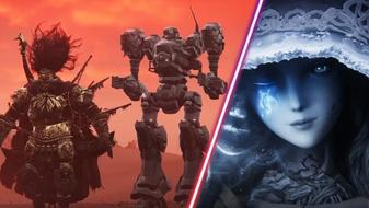 An Armored Core from Armored Core 6 in The Lands Between.